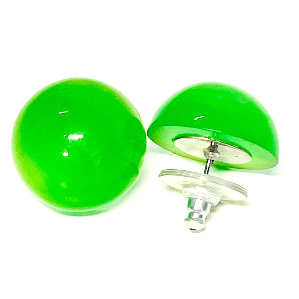 Green Bakelite Dome Stud Silver Back Earrings - image 1